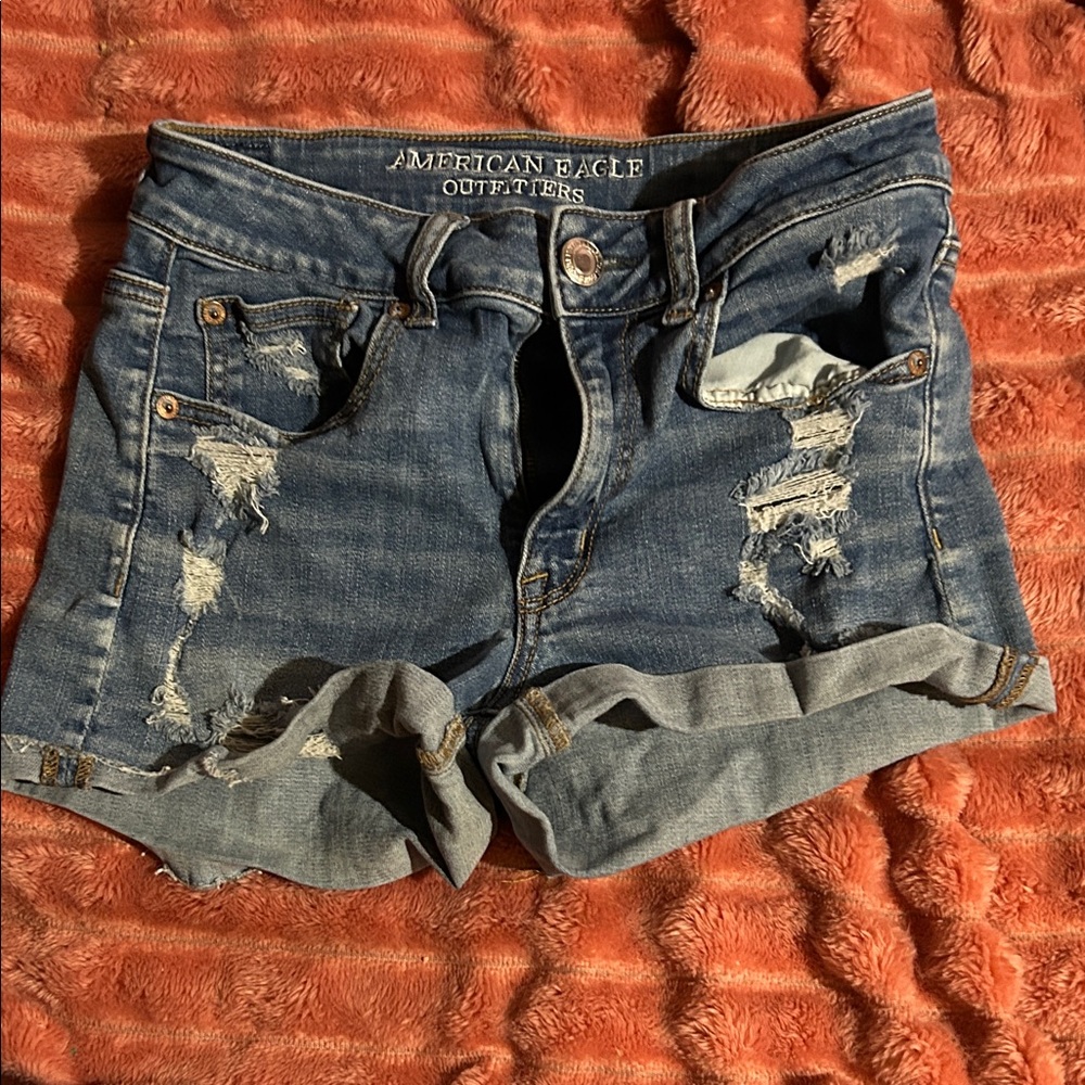 American Eagle Outfitters Women's Ripped Blue Jean Shorts
